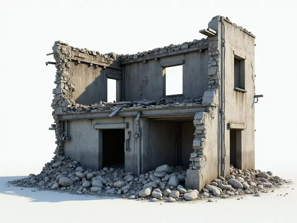Destroyed Concrete House 3D Model Realistic Ruined Architecture Low-poly 3D model_0