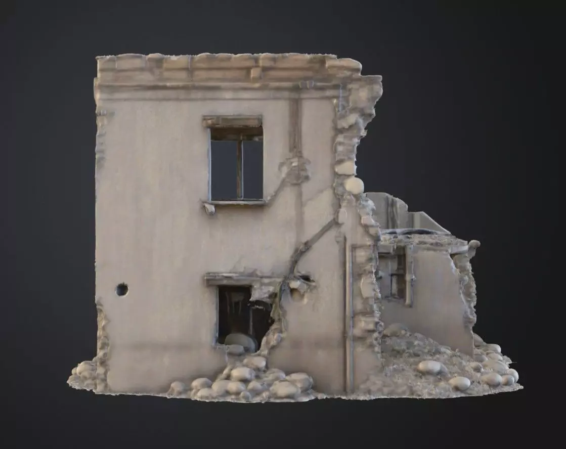 Destroyed Concrete House 3D Model Realistic Ruined Architecture Low-poly 3D model_4