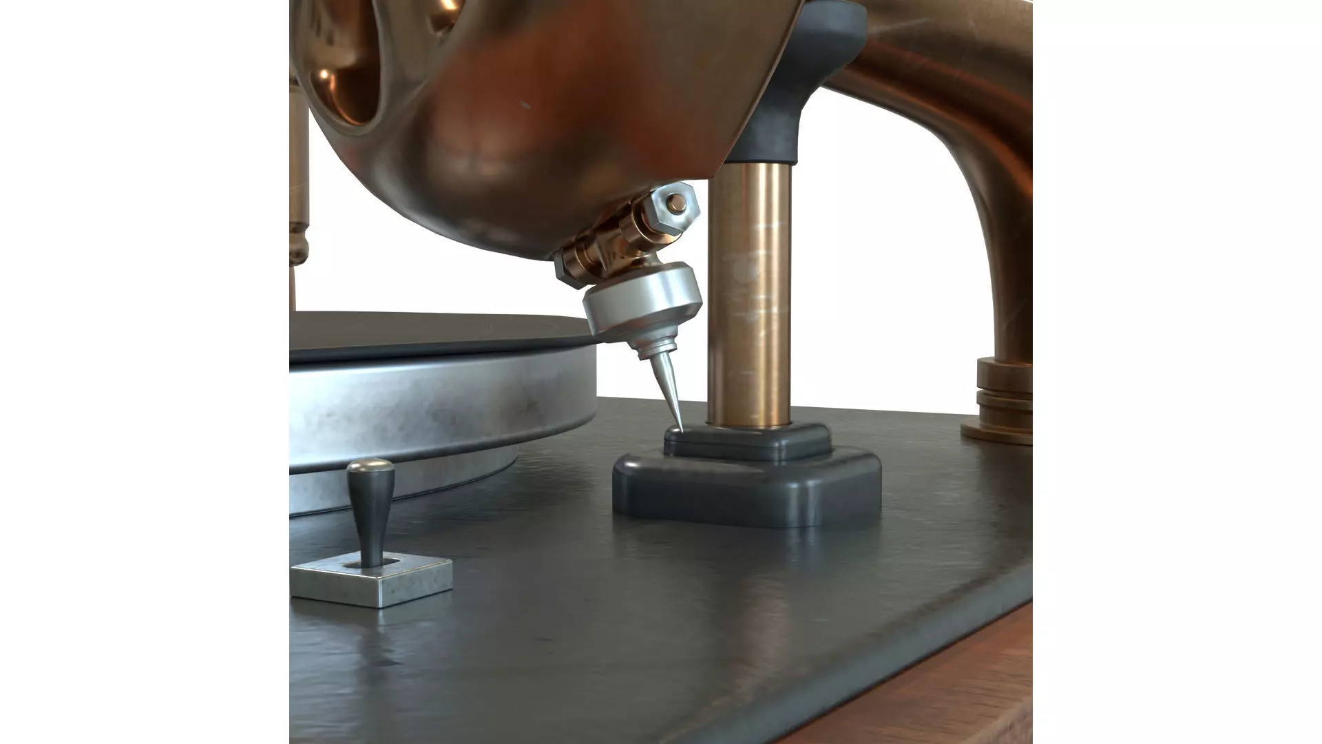 Old vinyl plate player gramophone 3D model_7