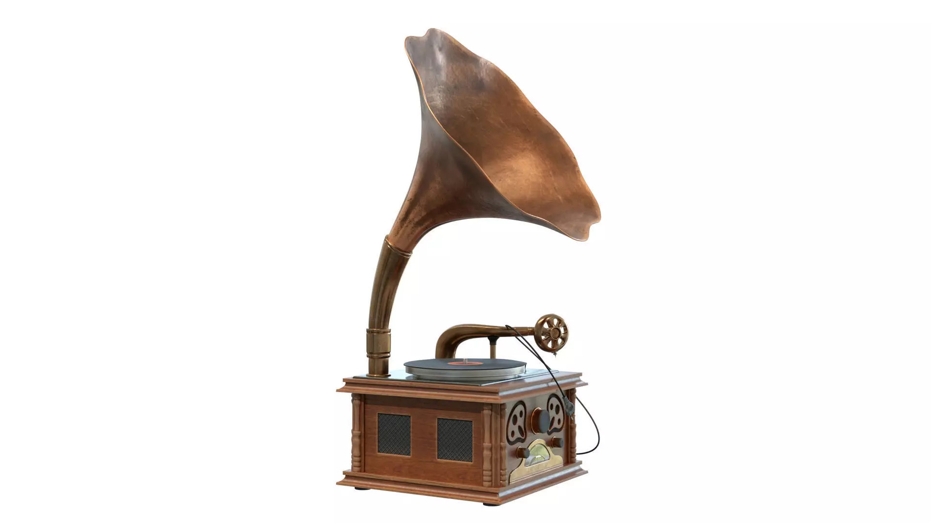 Old vinyl plate player gramophone 3D model_4