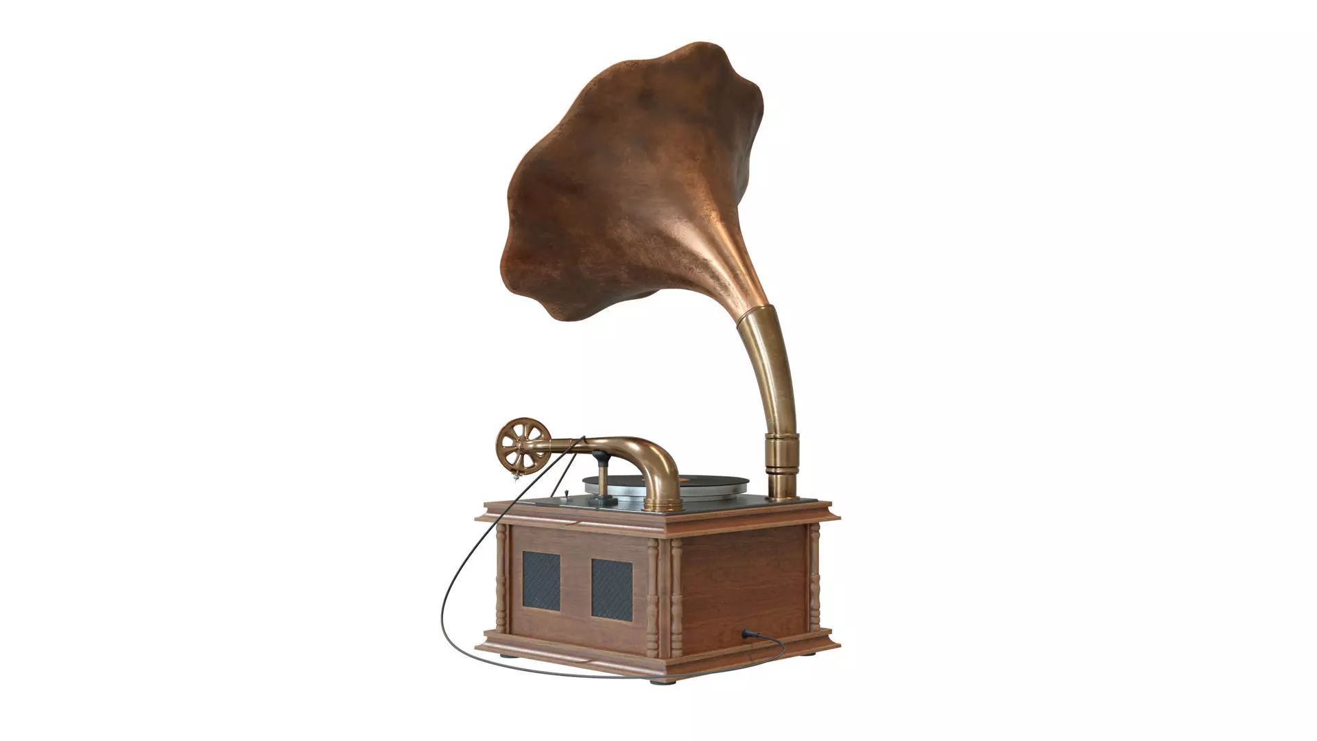 Old vinyl plate player gramophone 3D model_3