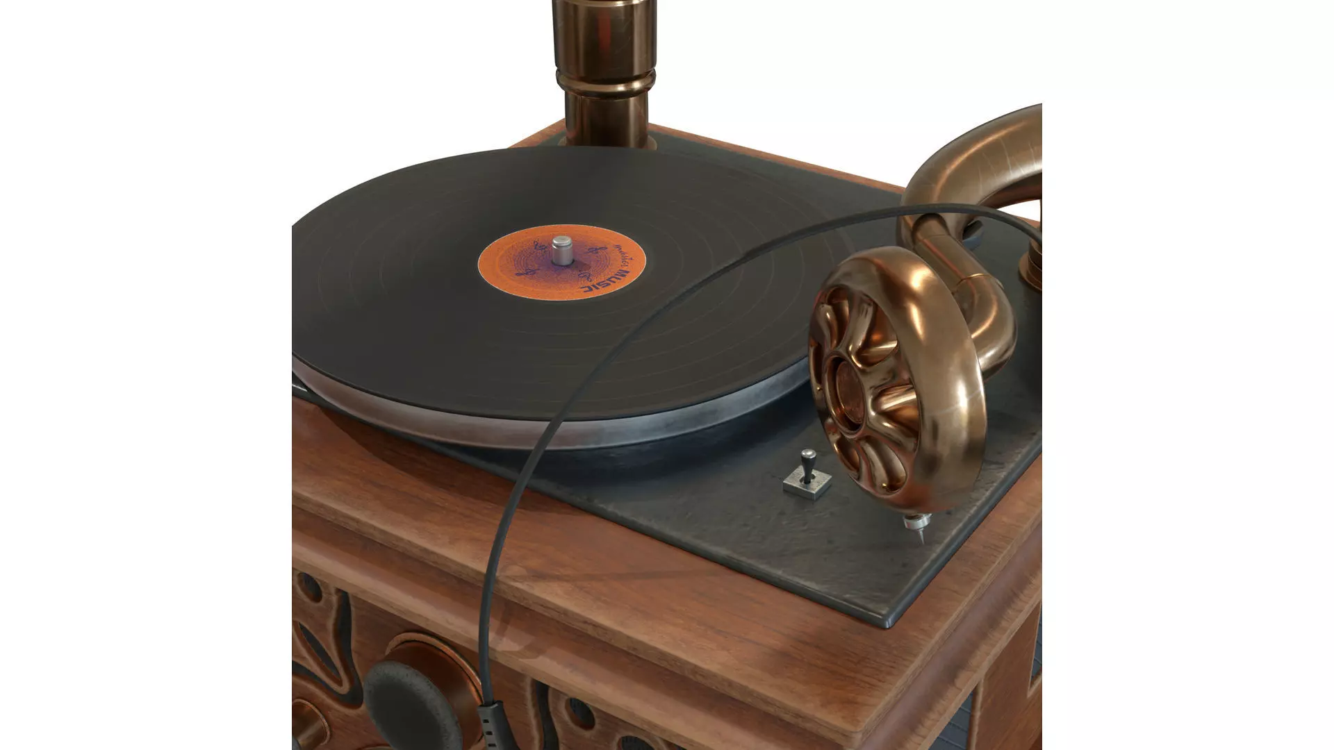 Old vinyl plate player gramophone 3D model_5