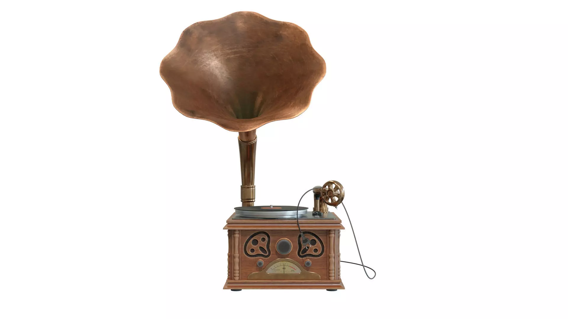 Old vinyl plate player gramophone 3D model_0