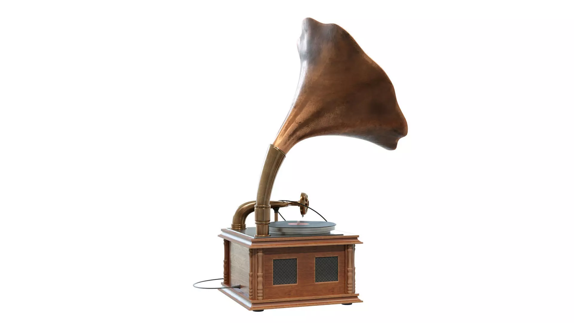Old vinyl plate player gramophone 3D model_2
