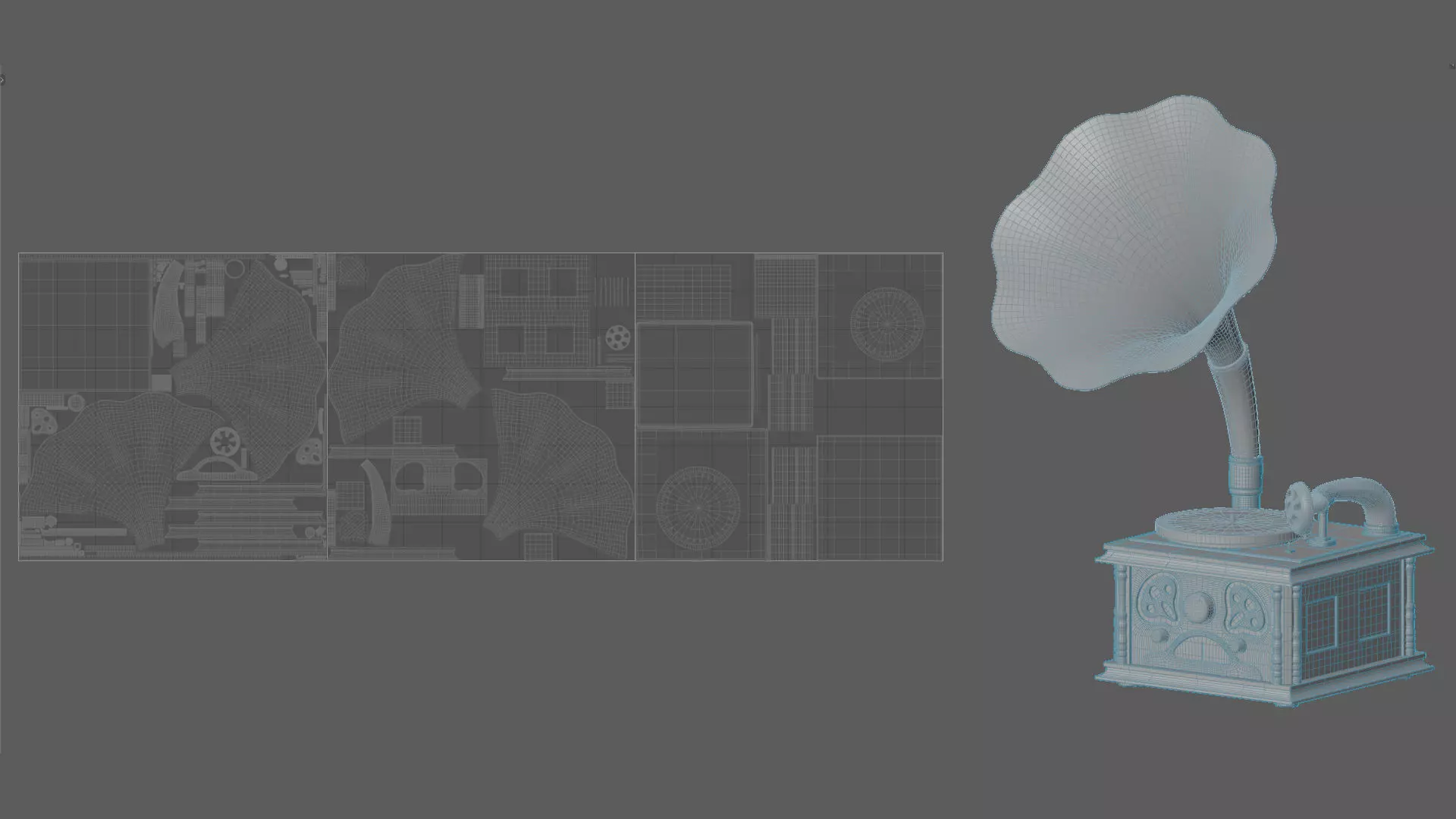 Old vinyl plate player gramophone 3D model_16