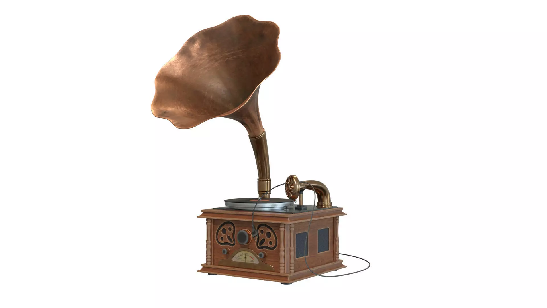 Old vinyl plate player gramophone 3D model_1