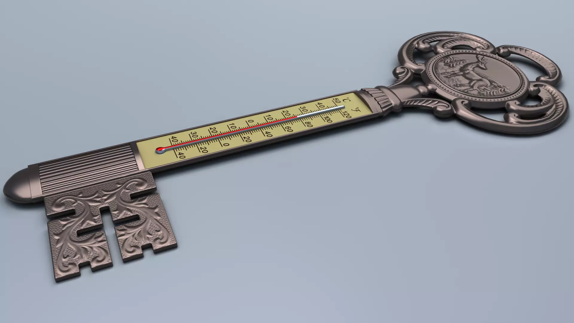 Antique Room Thermometer 3D model_2