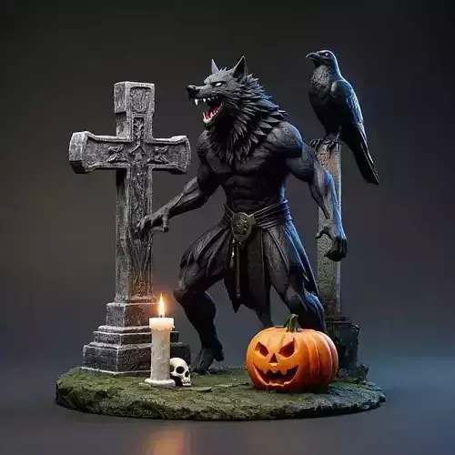 2486COLOR Werewolf Howling  3D Model  Halloween