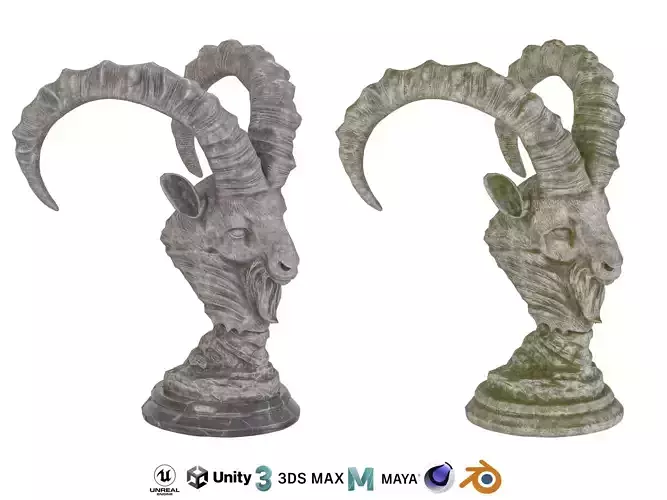 Goat bust stone statue