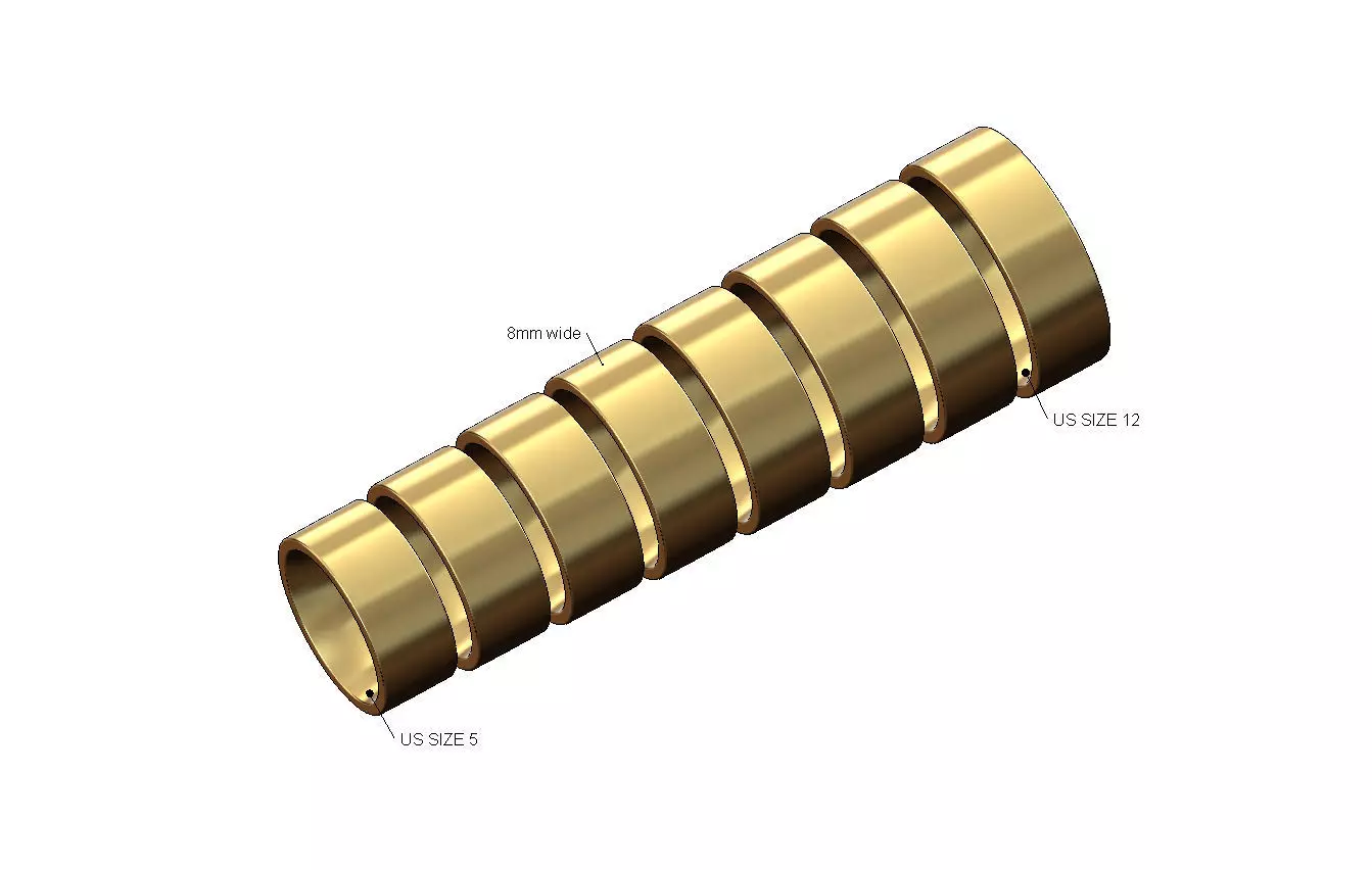 8mm wide flat comfort fit wedding band US sizes 5to12 3D print model