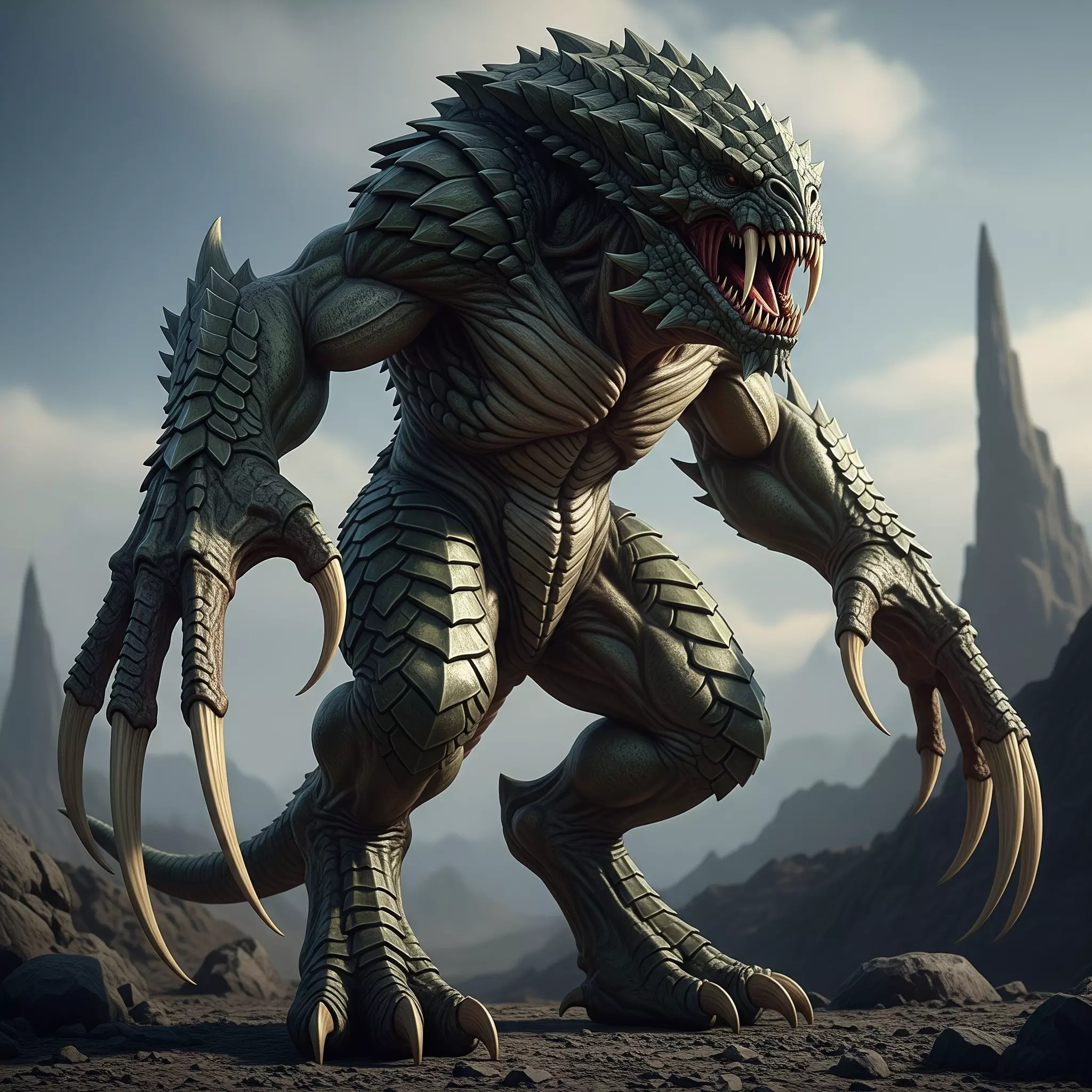 Armored Reptilian Creature 3D Model Game Ready Monster Character Low-poly 3D model