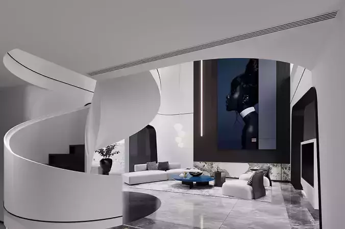 Modern villa interior scene
