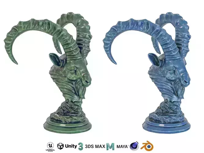 Goat bust Porcelain statue