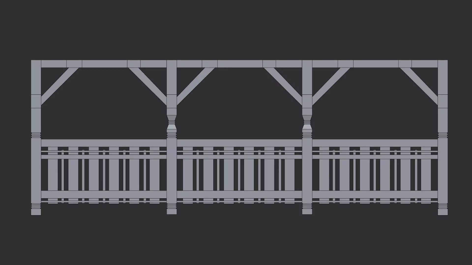 PixelStyle Wooden Railing  Medieval Balcony Low-poly 3D model_6