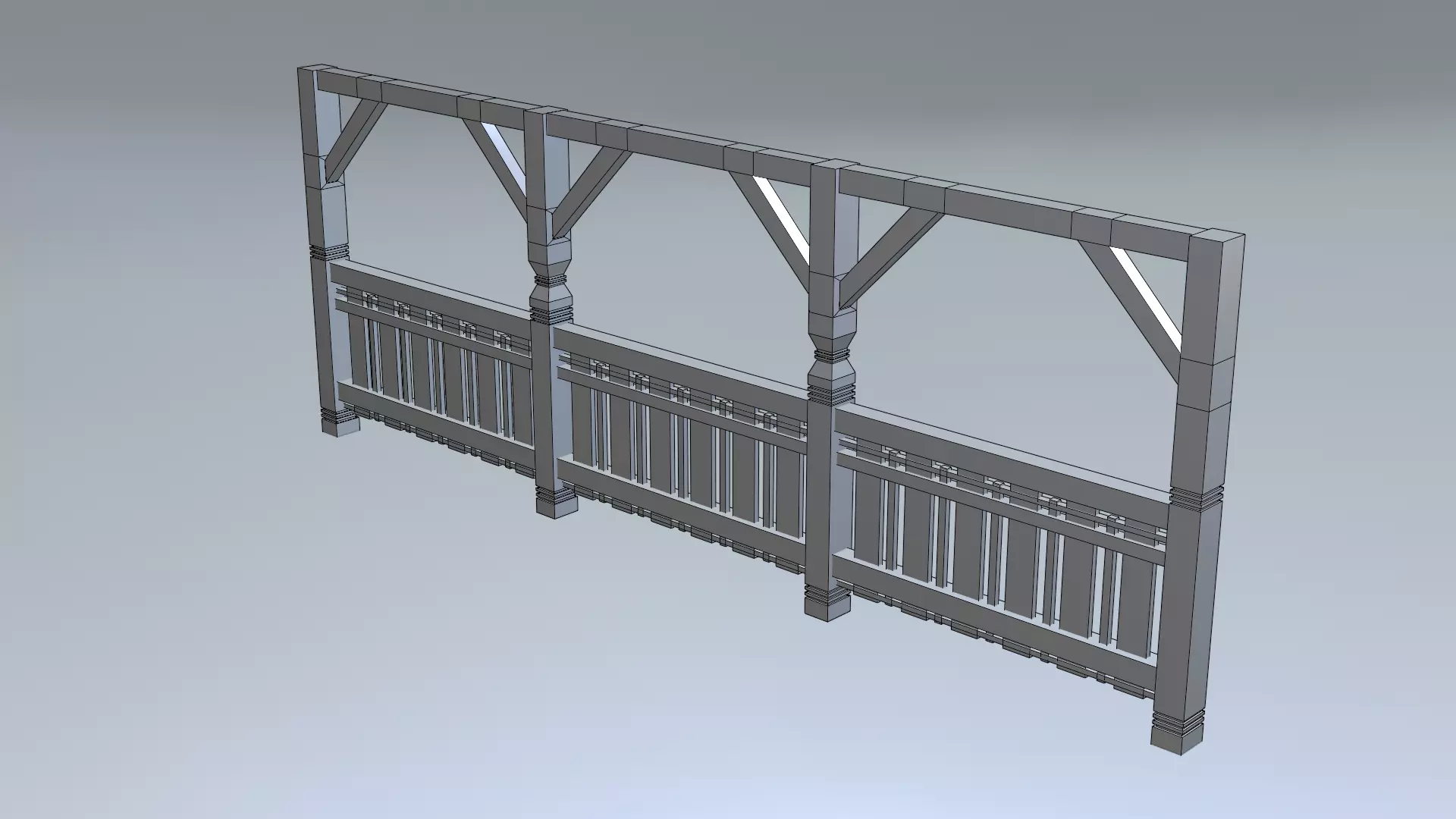 PixelStyle Wooden Railing  Medieval Balcony Low-poly 3D model_7