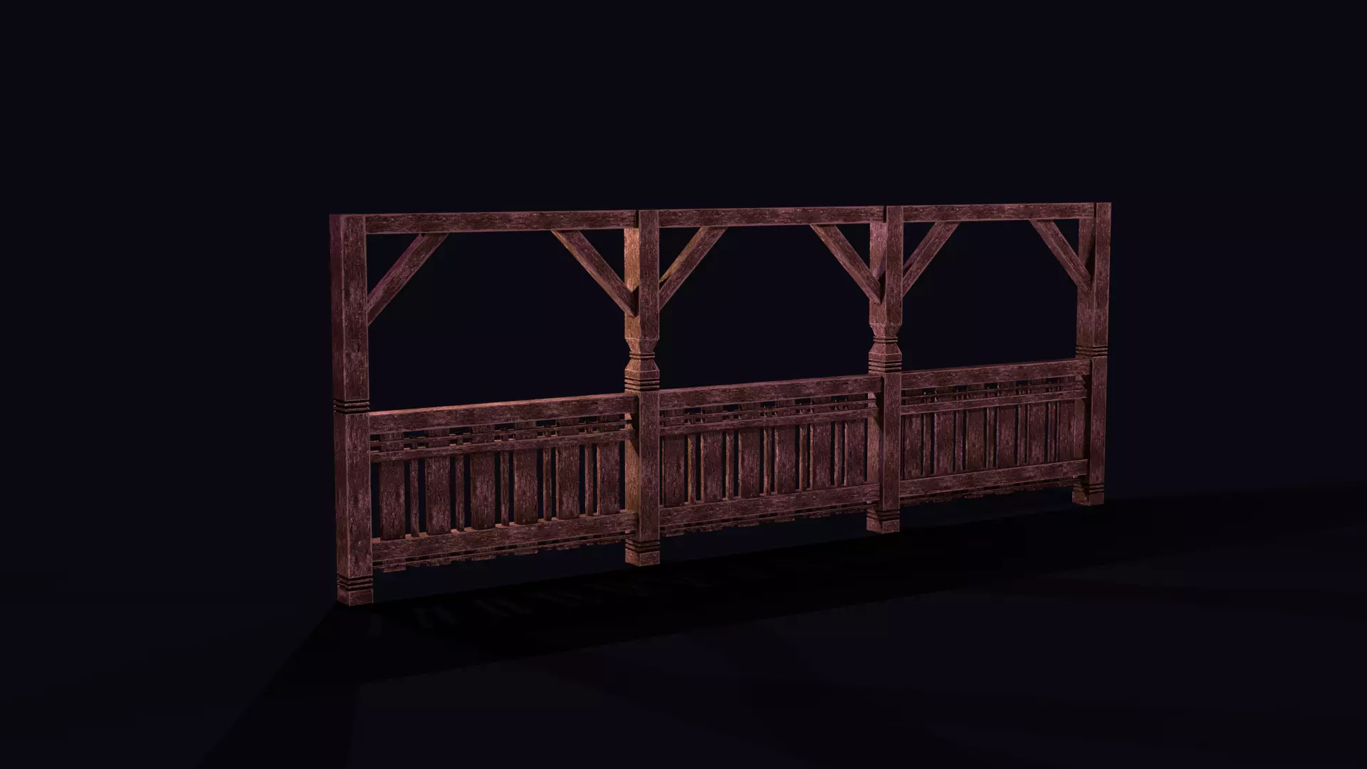 PixelStyle Wooden Railing  Medieval Balcony Low-poly 3D model_1