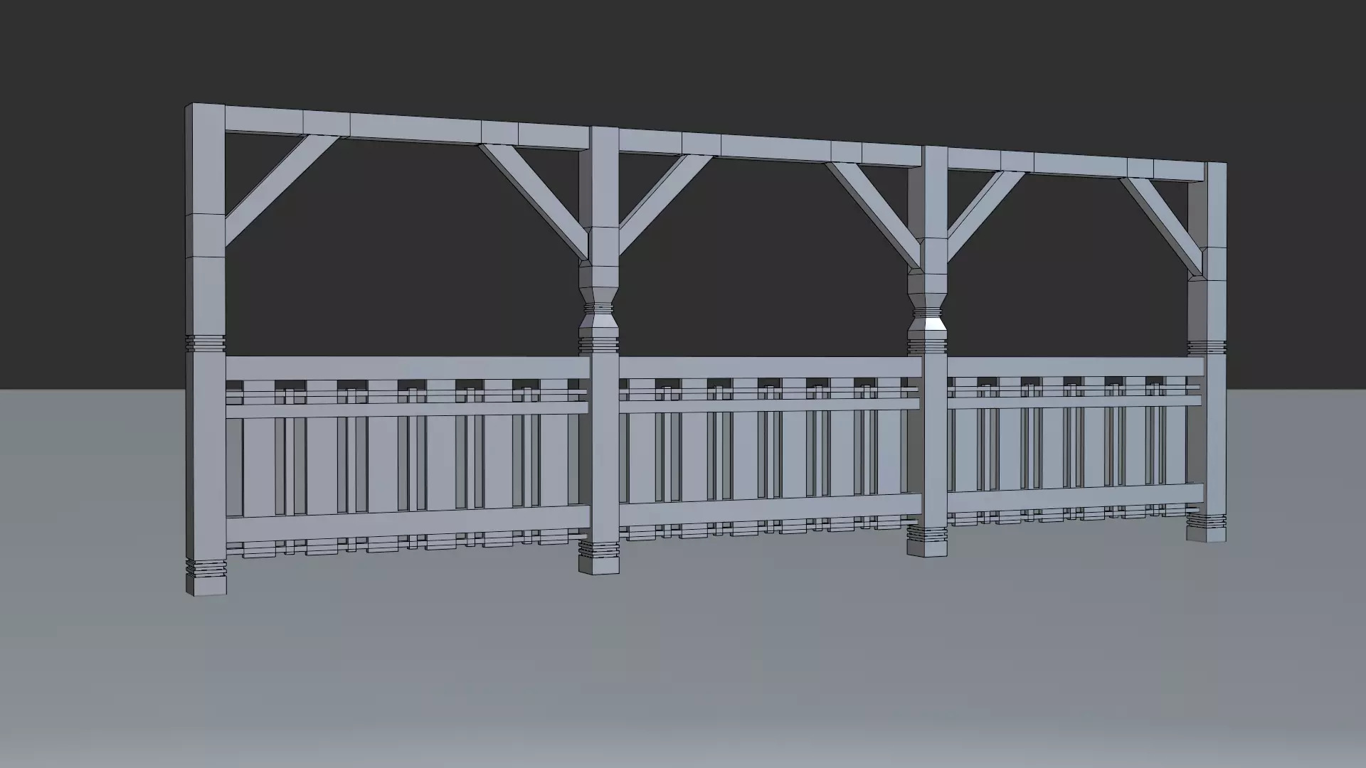 PixelStyle Wooden Railing  Medieval Balcony Low-poly 3D model_5