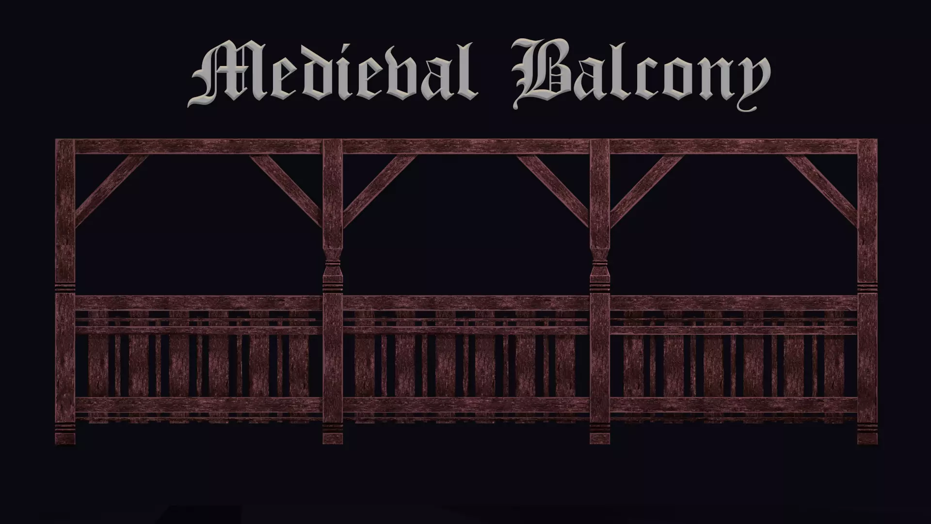PixelStyle Wooden Railing  Medieval Balcony Low-poly 3D model_0