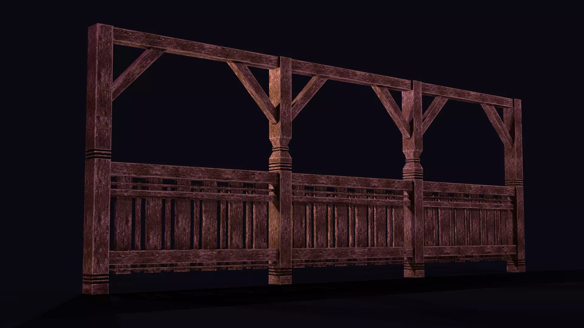 PixelStyle Wooden Railing  Medieval Balcony Low-poly 3D model_2