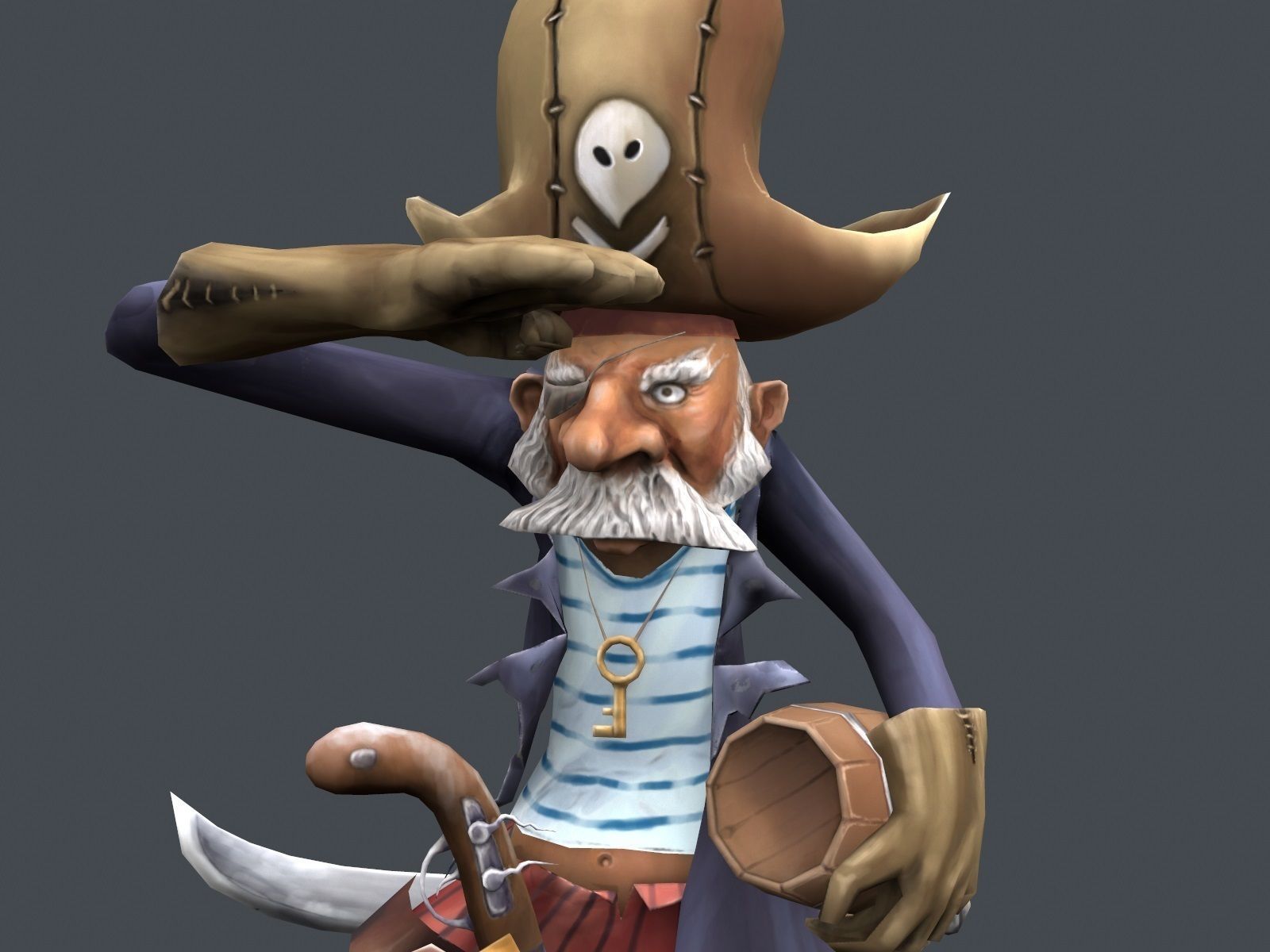 Corsair cartoon character in pirate costume Low-poly 3D model_5