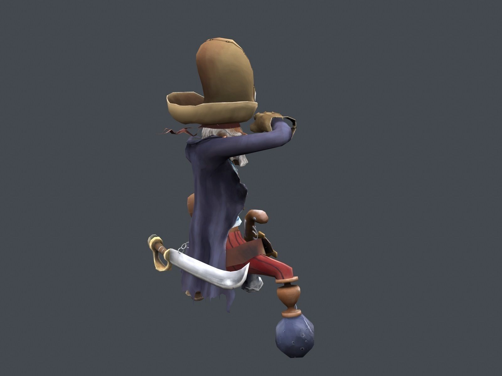 Corsair cartoon character in pirate costume Low-poly 3D model_3