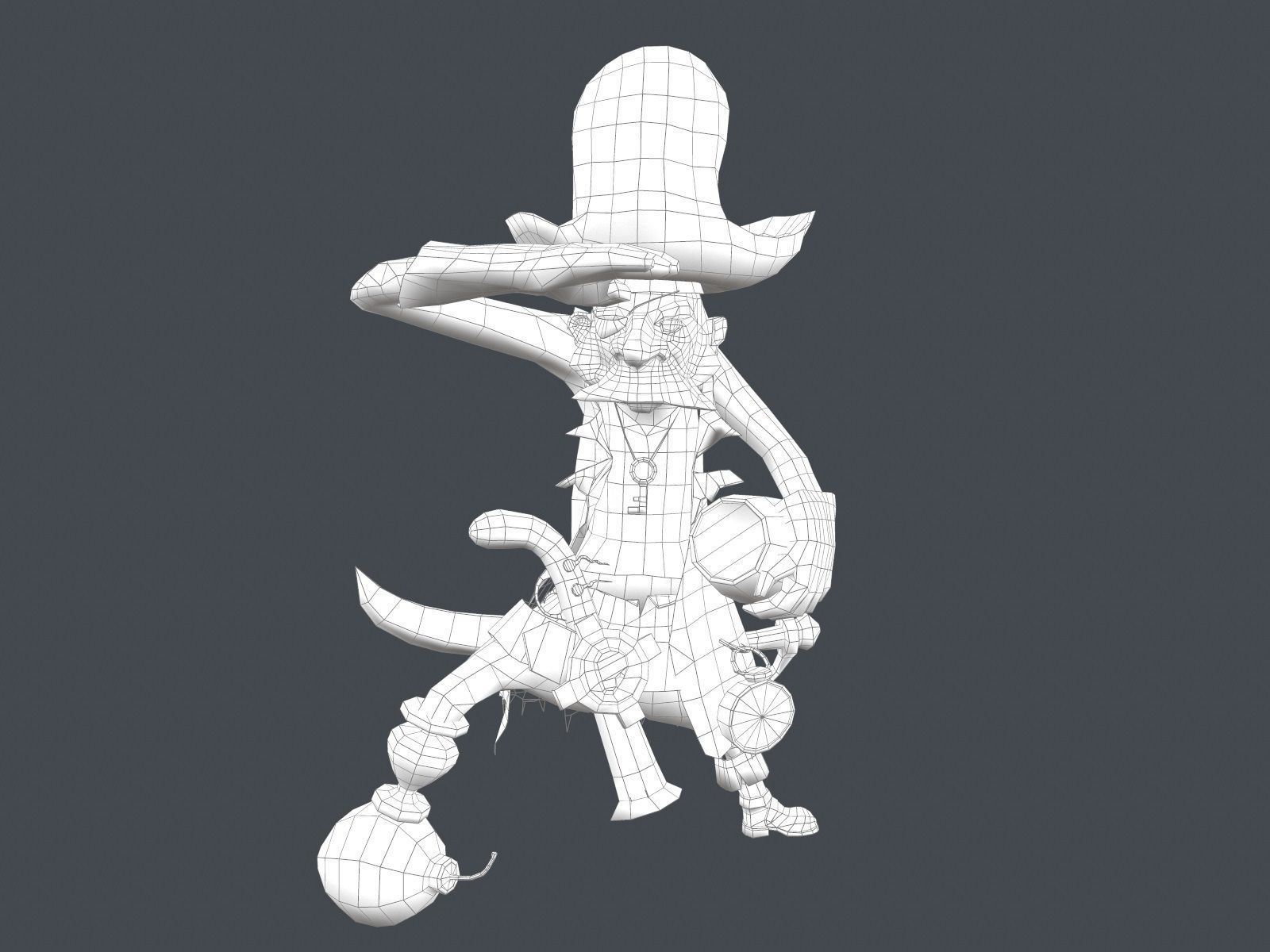 Corsair cartoon character in pirate costume Low-poly 3D model_13