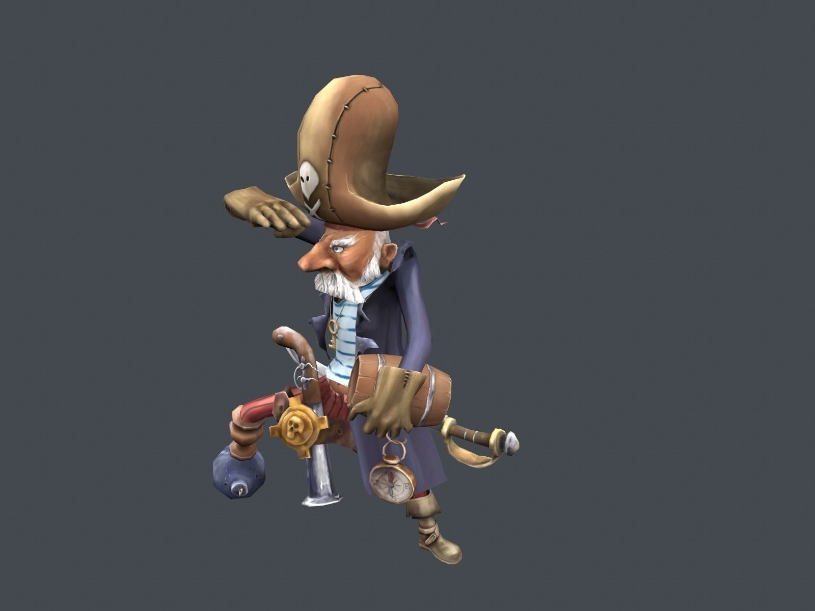 Corsair cartoon character in pirate costume Low-poly 3D model_1