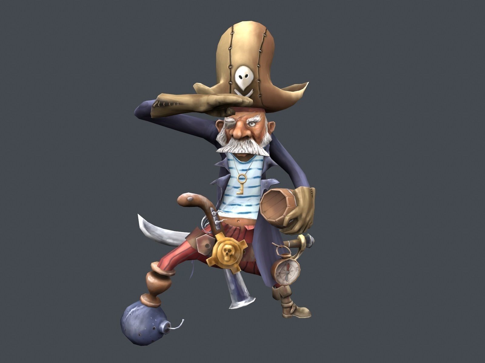 Corsair cartoon character in pirate costume Low-poly 3D model_6