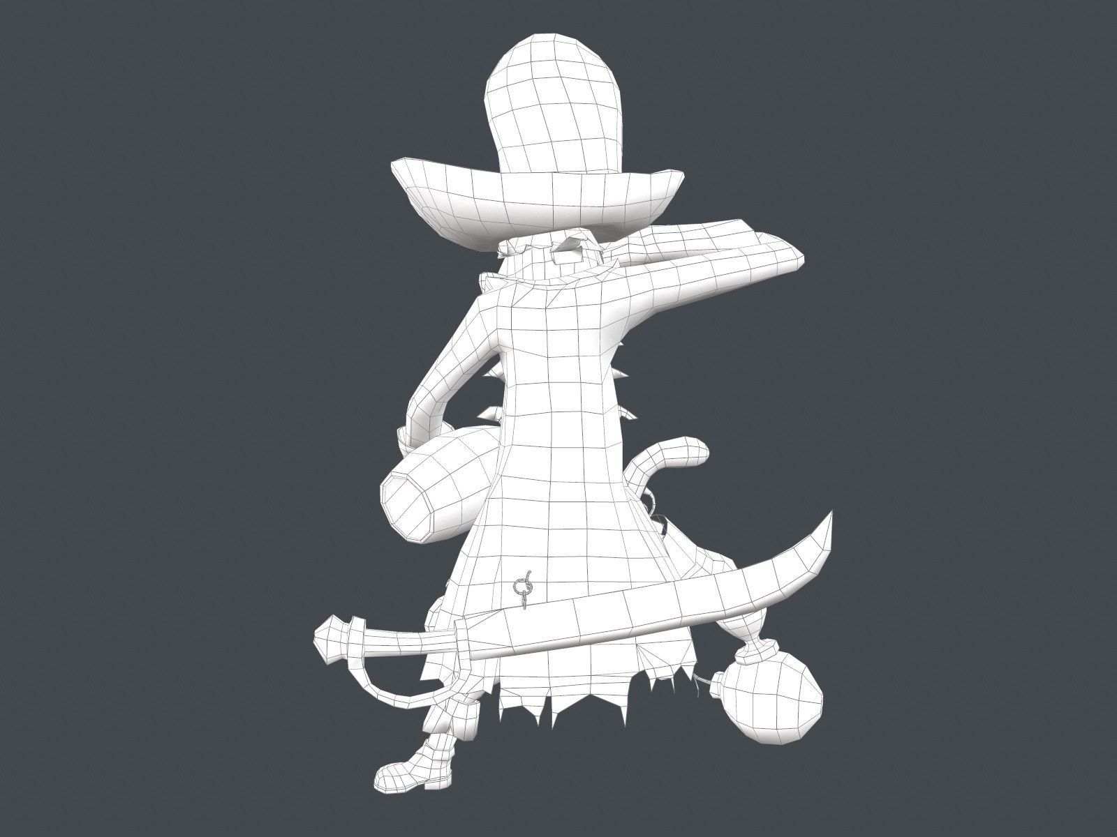 Corsair cartoon character in pirate costume Low-poly 3D model_11