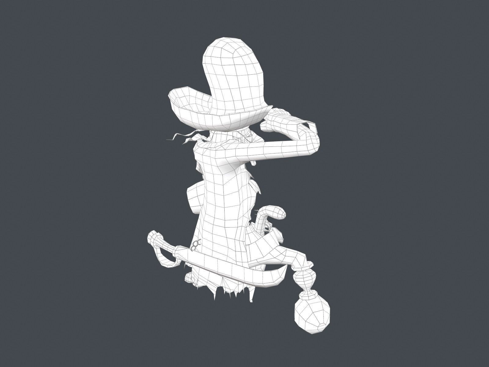 Corsair cartoon character in pirate costume Low-poly 3D model_16