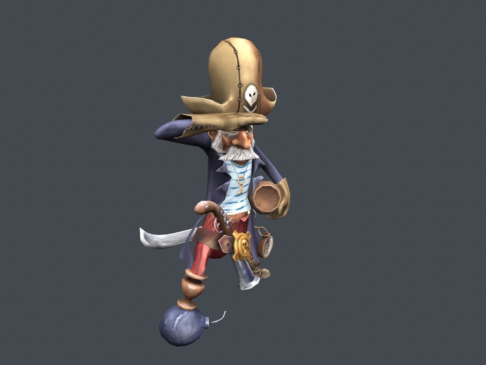 Corsair cartoon character in pirate costume Low-poly 3D model_2