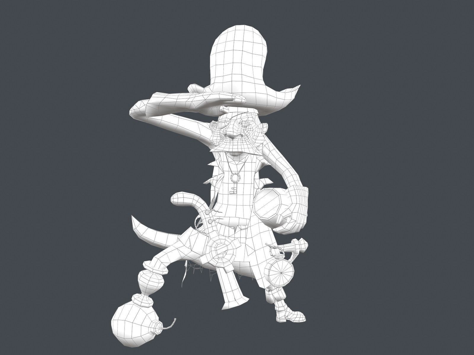 Corsair cartoon character in pirate costume Low-poly 3D model_10
