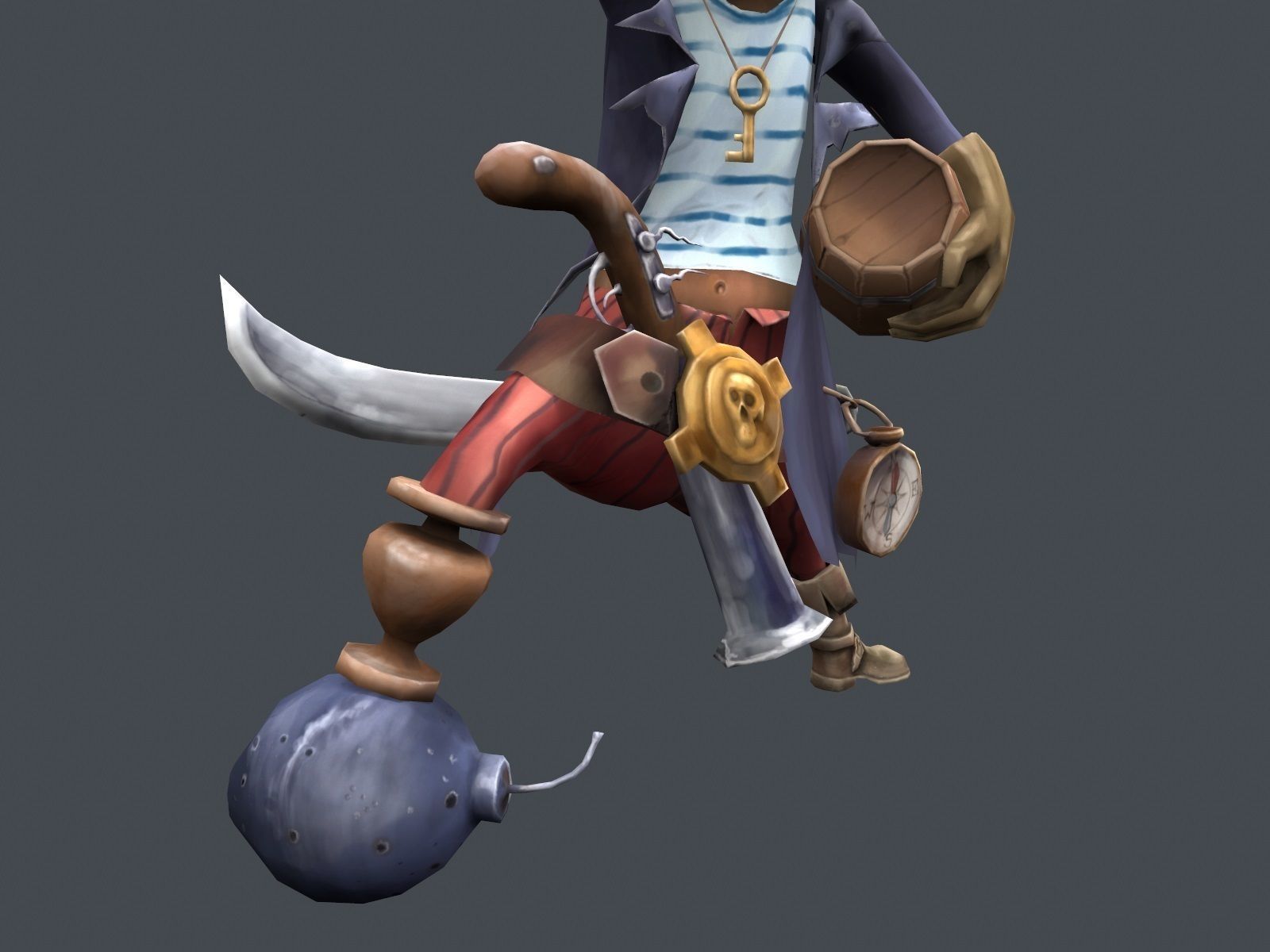 Corsair cartoon character in pirate costume Low-poly 3D model_8
