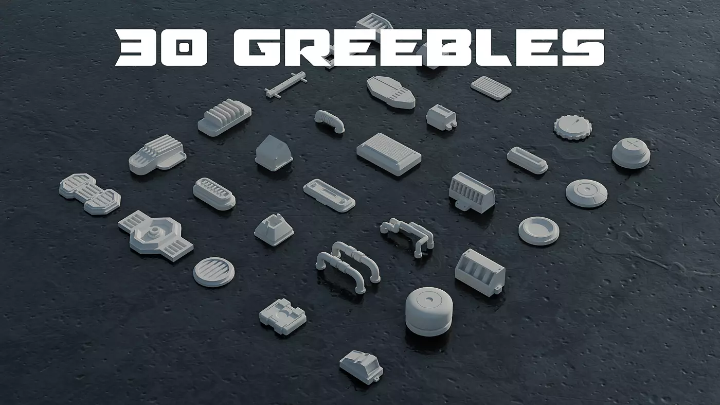 30 Greebles Low-poly 3D model_0