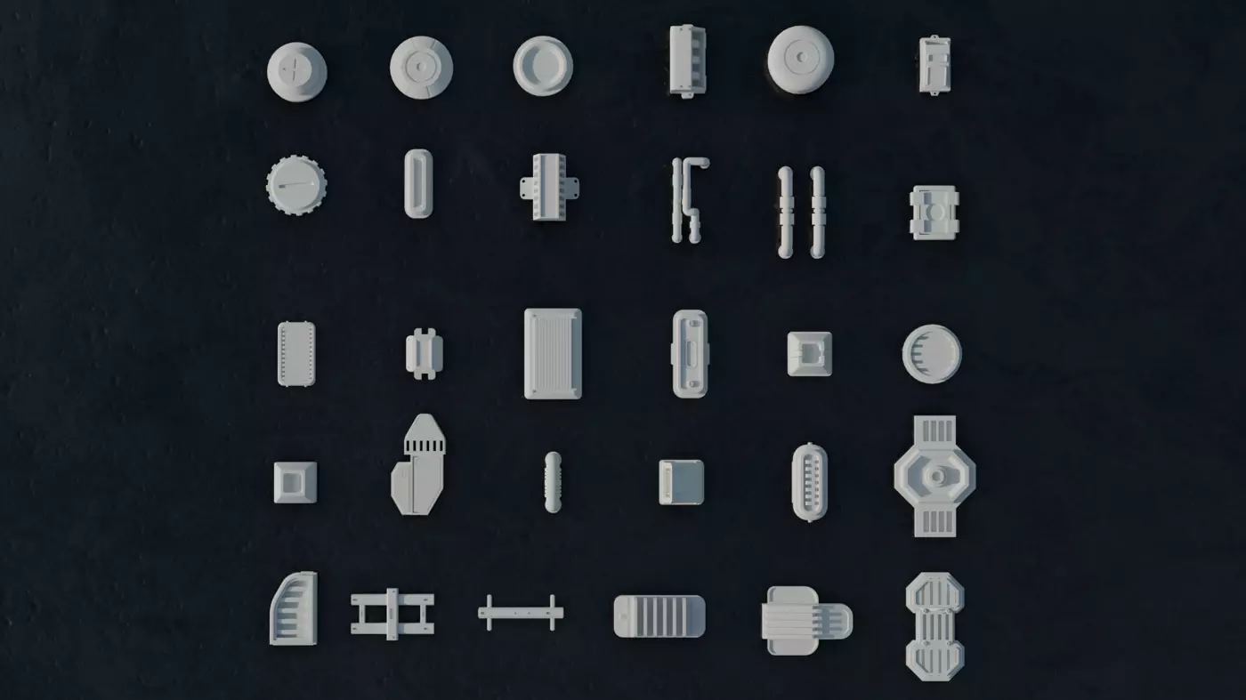 30 Greebles Low-poly 3D model_3