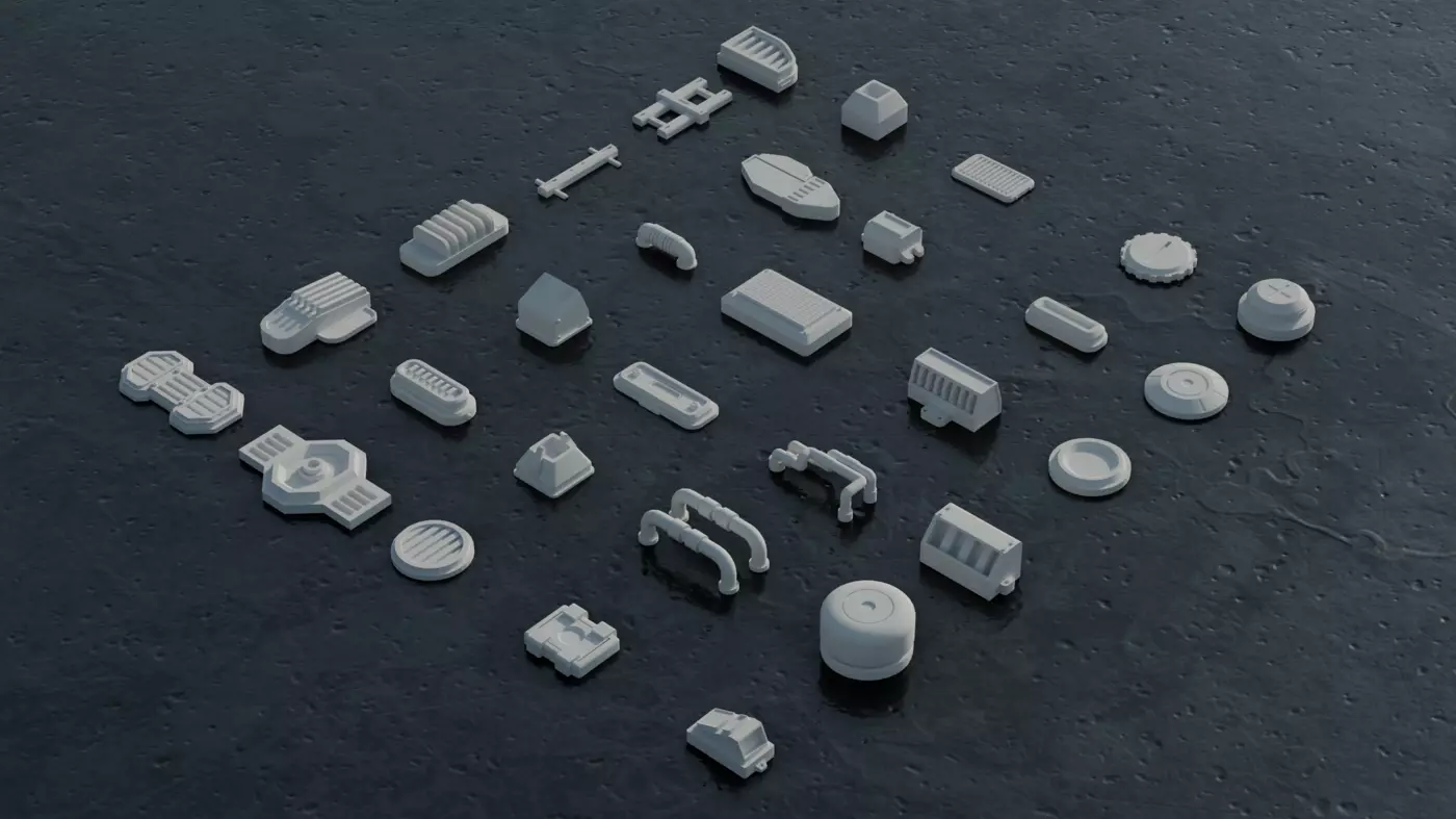 30 Greebles Low-poly 3D model_2