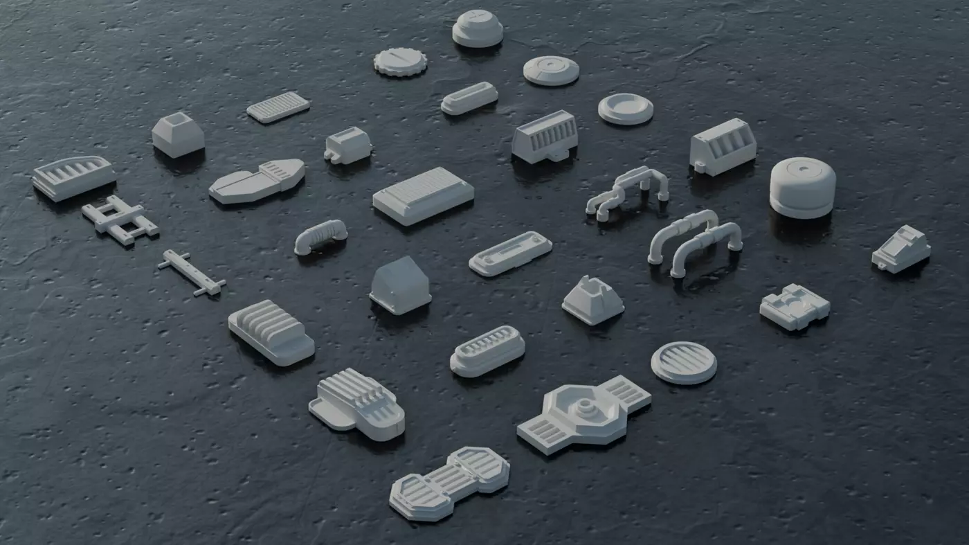 30 Greebles Low-poly 3D model_1