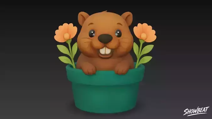Beaver in Flower Pot