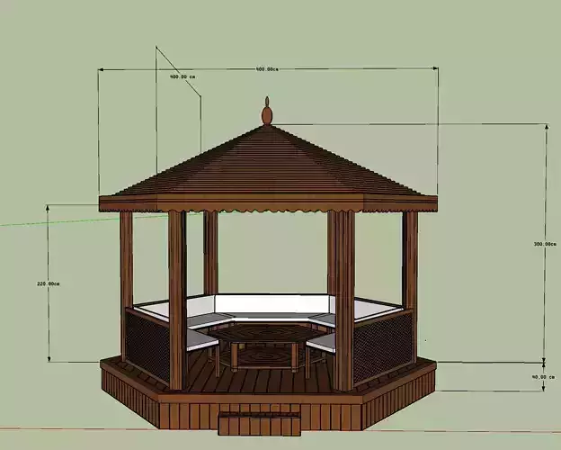 3D Wooden Gazebo Model