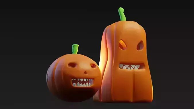 Stylized Halloween Pumpkins  3D Model 