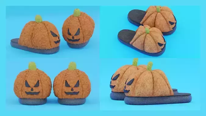 Halloween pumpkin slipper Low-poly 3D model