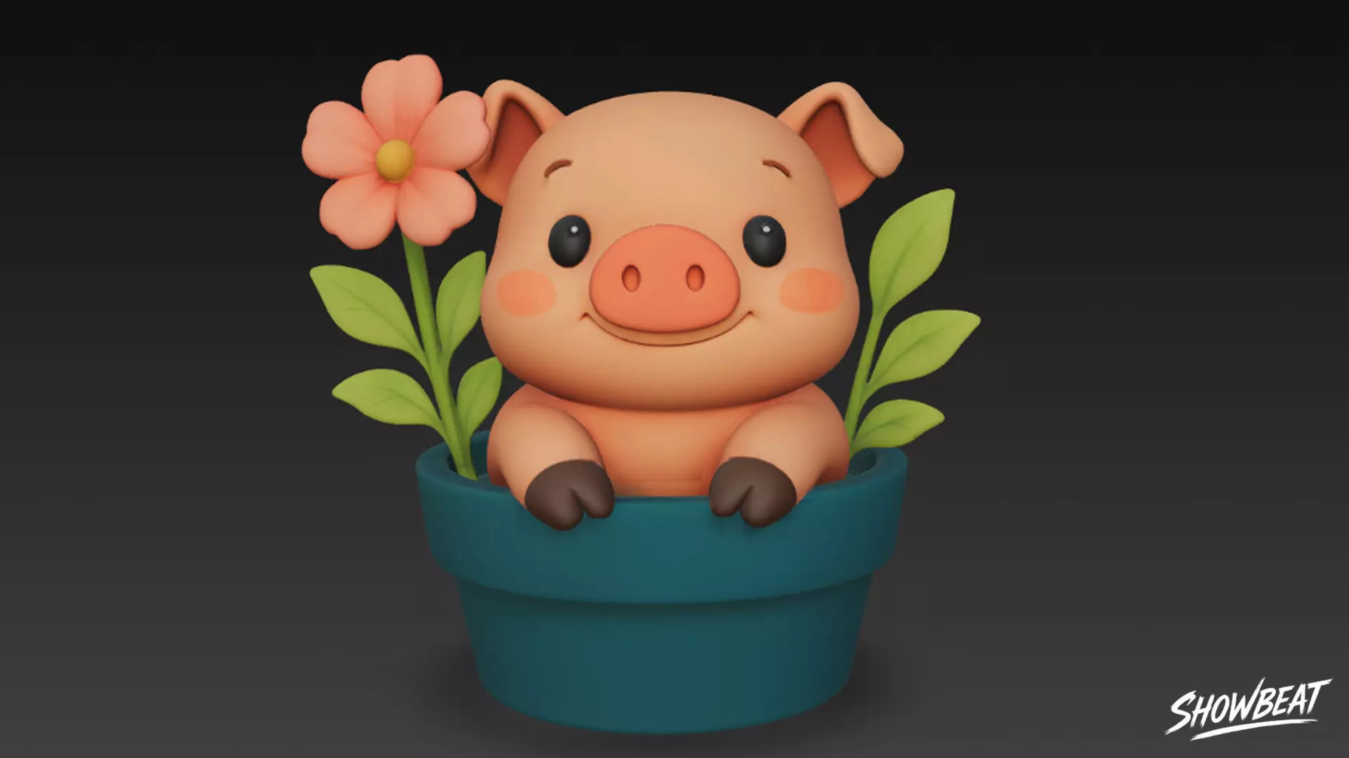 Pig in Flower Pot Low-poly 3D model