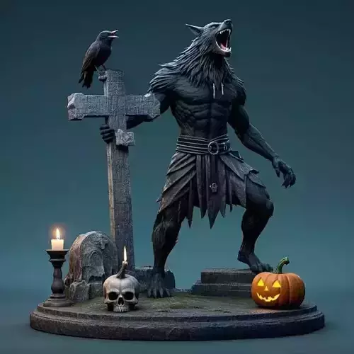 2487COLOR Werewolf Howling  3D Model  Halloween