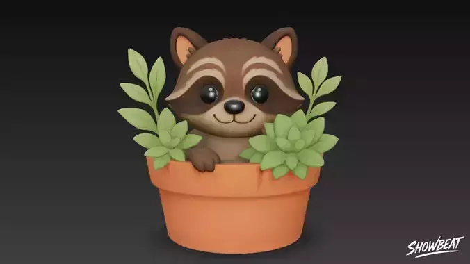 Raccoon in Flower Pot