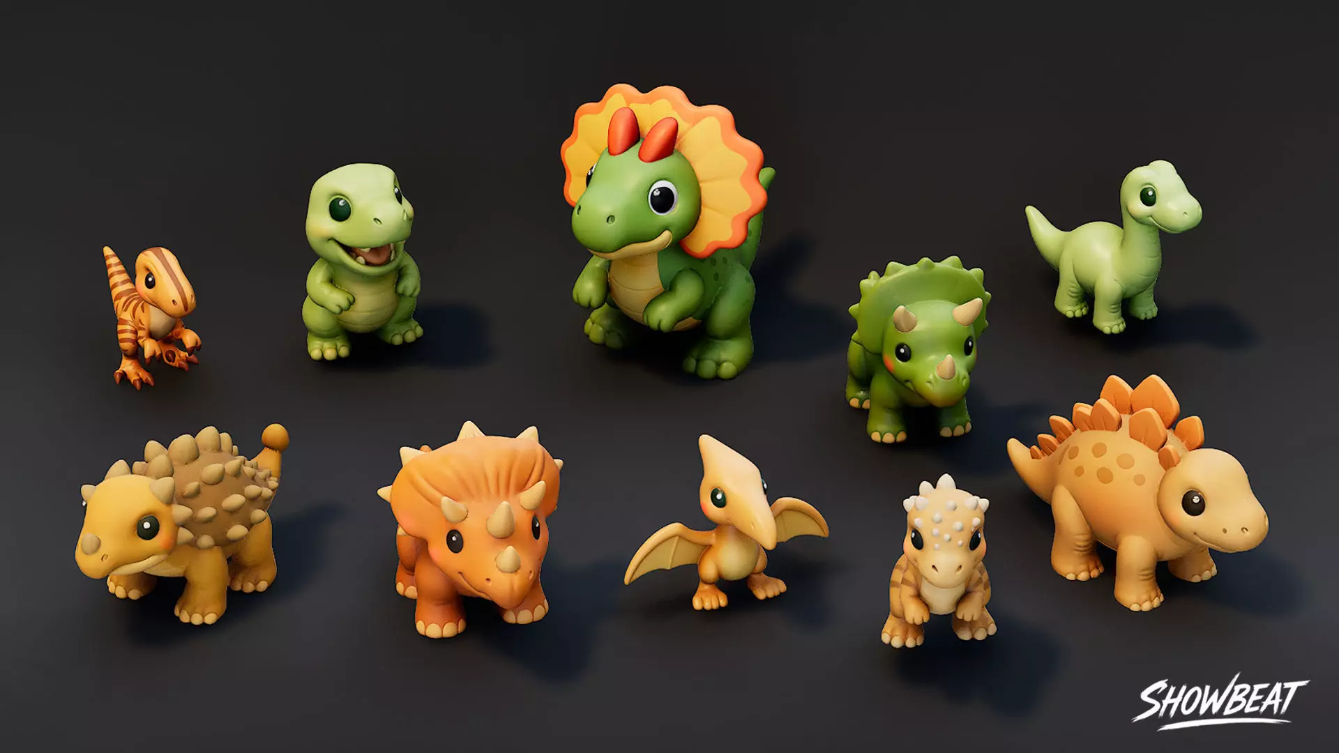 Cartoon Dinosaur Plush Pack Low-poly 3D model_2