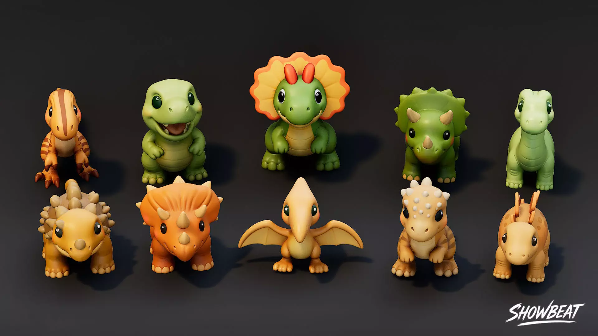 Cartoon Dinosaur Plush Pack Low-poly 3D model_1