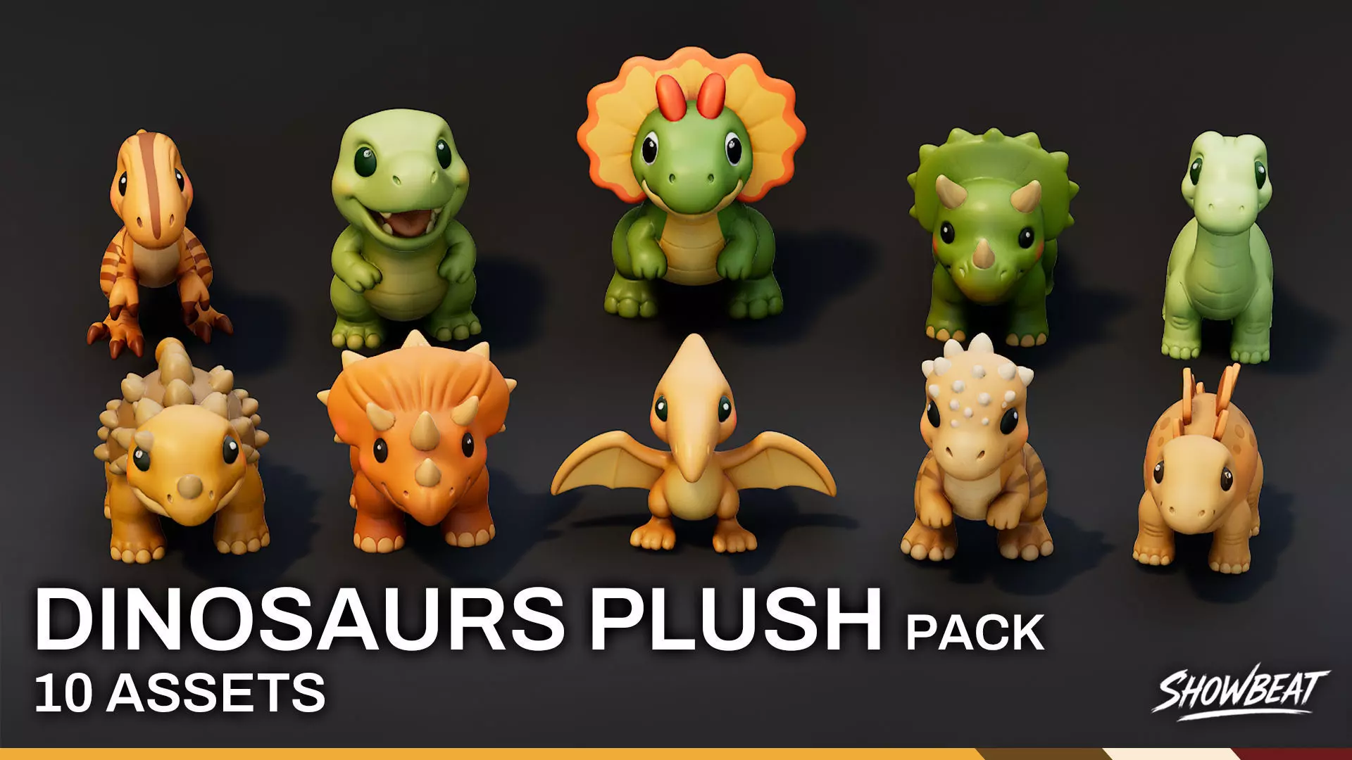 Cartoon Dinosaur Plush Pack Low-poly 3D model_0