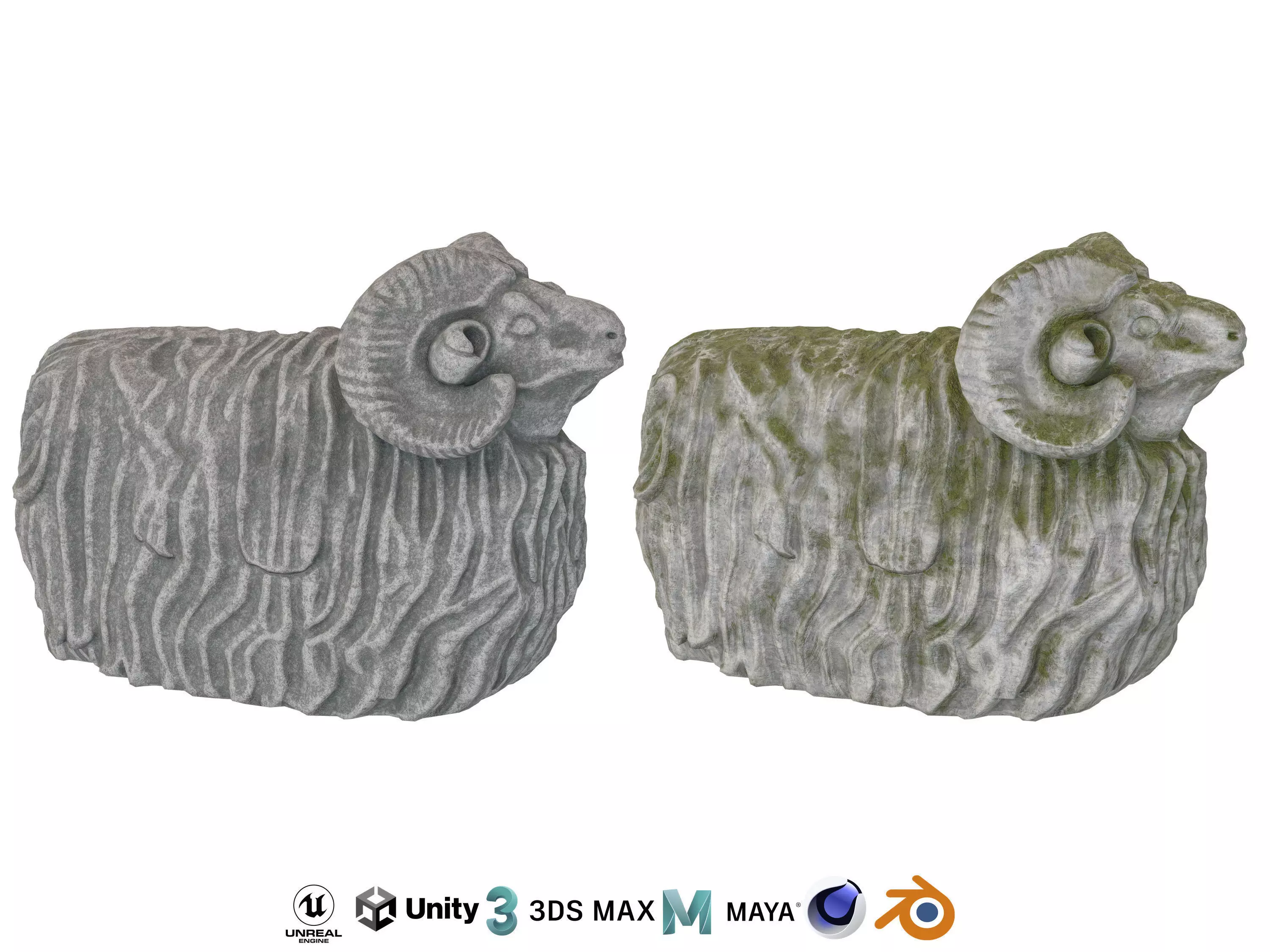 Garden ram stone statues Low-poly 3D model