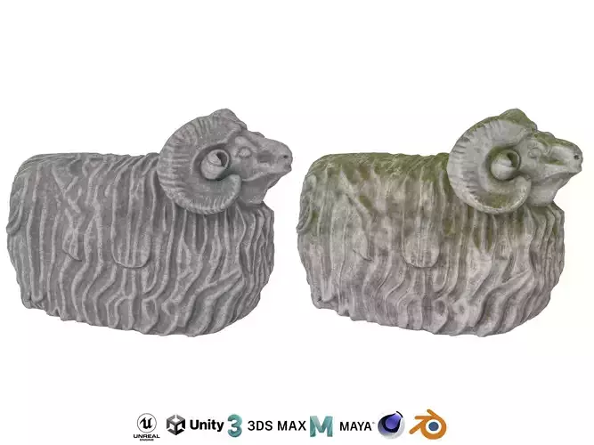 Garden ram stone statues