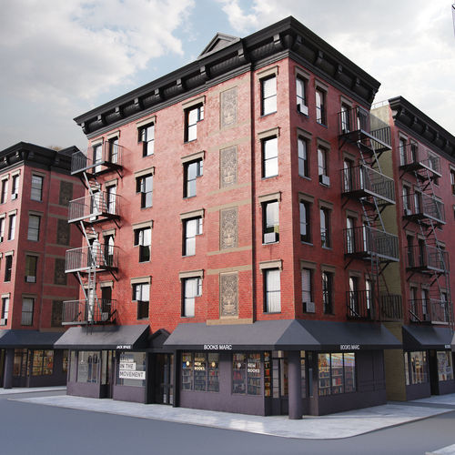 New York corner building Low-poly 3D model 2